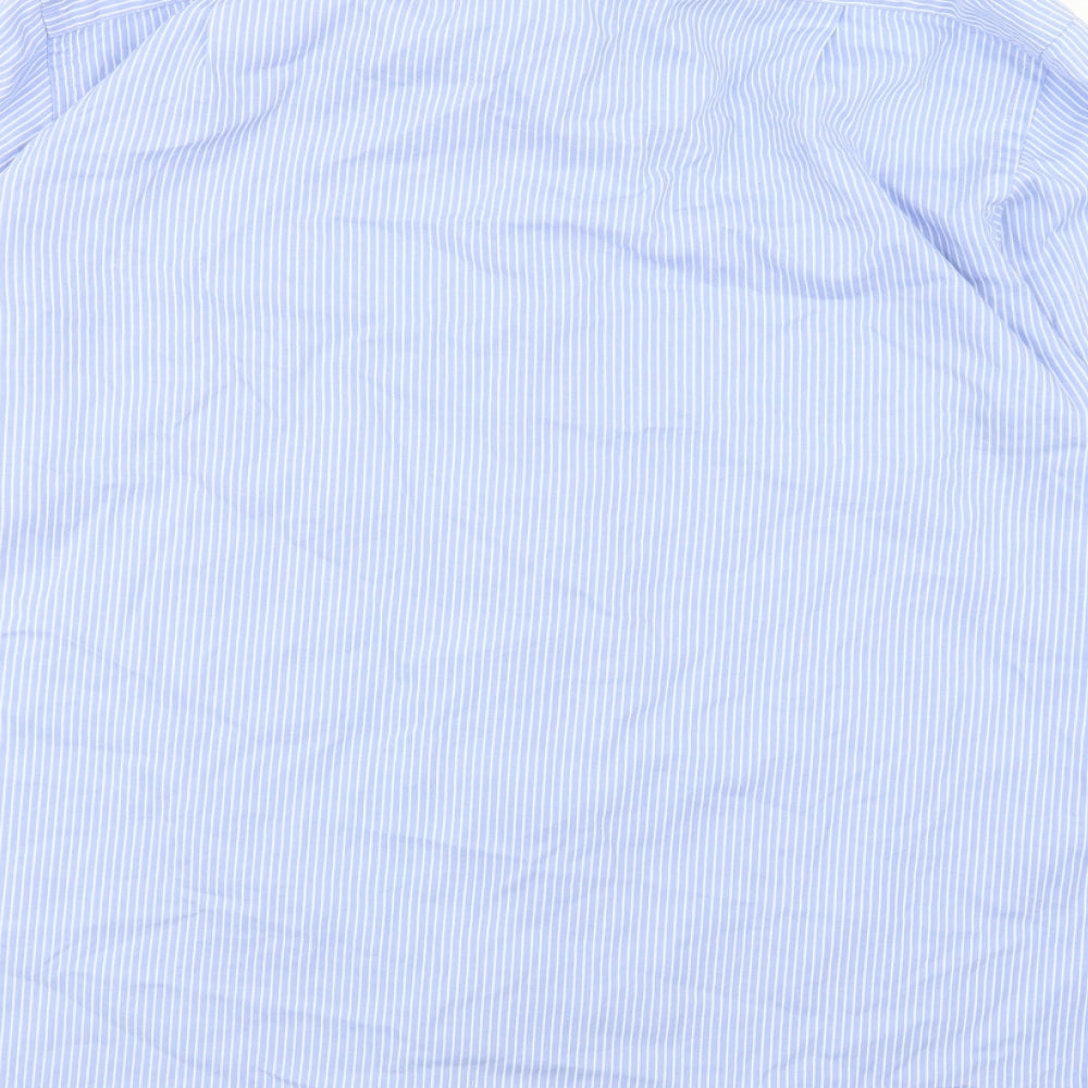 M&S Mens Blue Striped   Button-Up Size 16