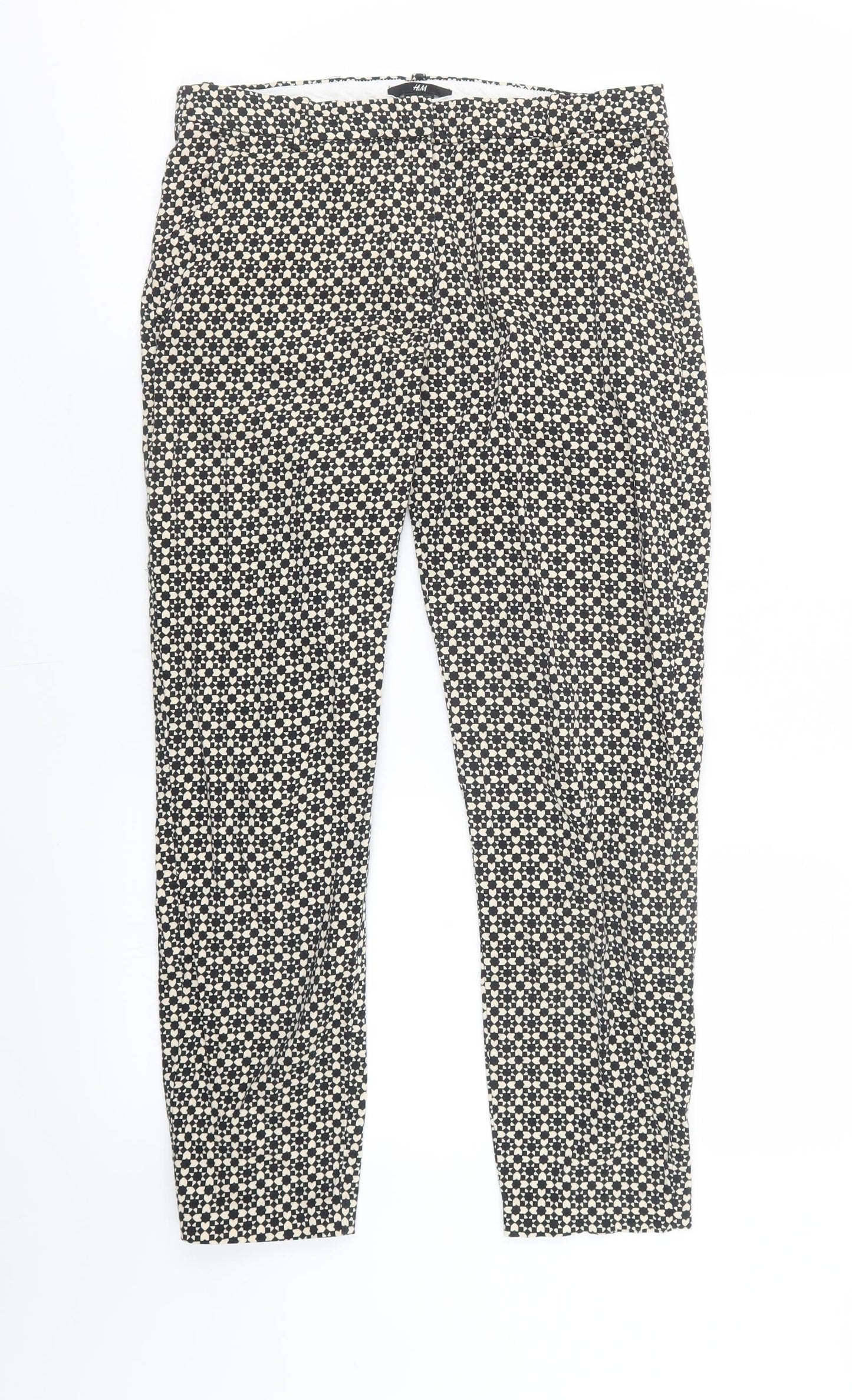 H&M Womens Beige Geometric  Trousers  Size 8 L25 in