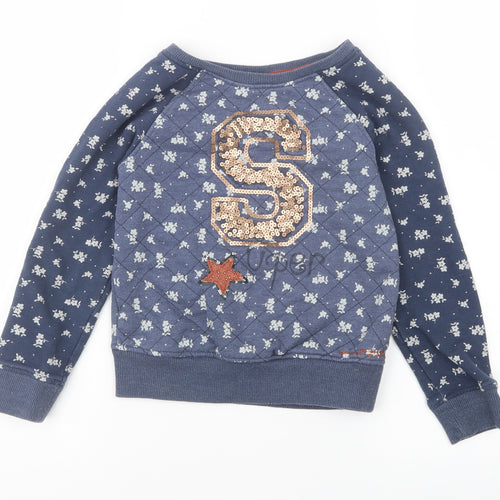 NEXT Girls Blue Floral Jersey Pullover Sweatshirt Size 8 Years