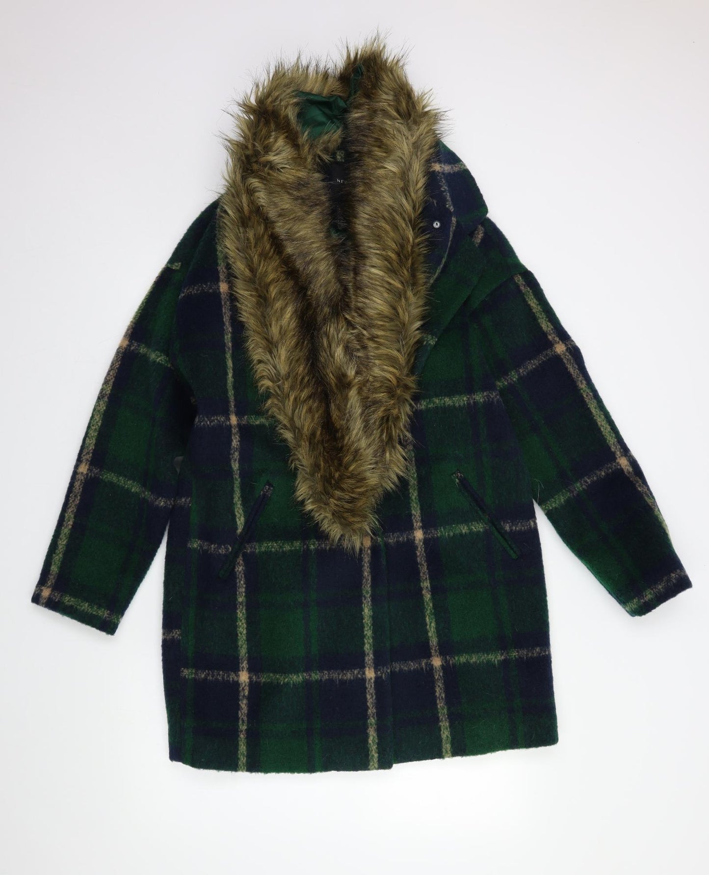 New Look Womens Green Check  Overcoat Coat Size 12