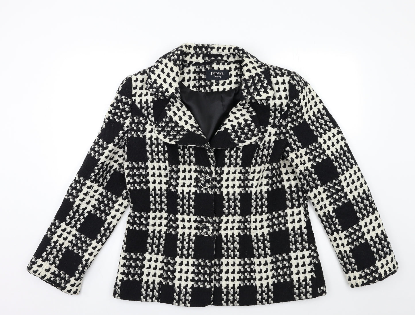 Papaya Womens Black Houndstooth  Overcoat Coat Size 12