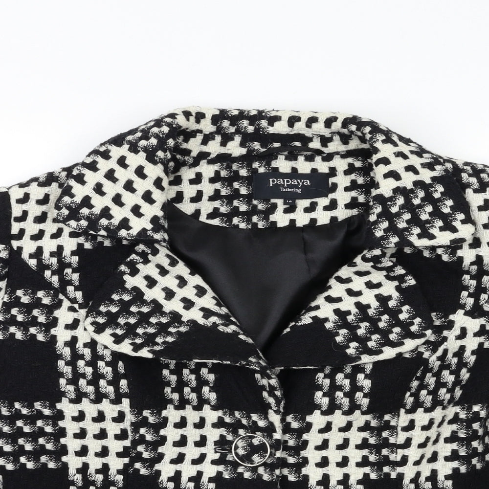 Papaya Womens Black Houndstooth  Overcoat Coat Size 12