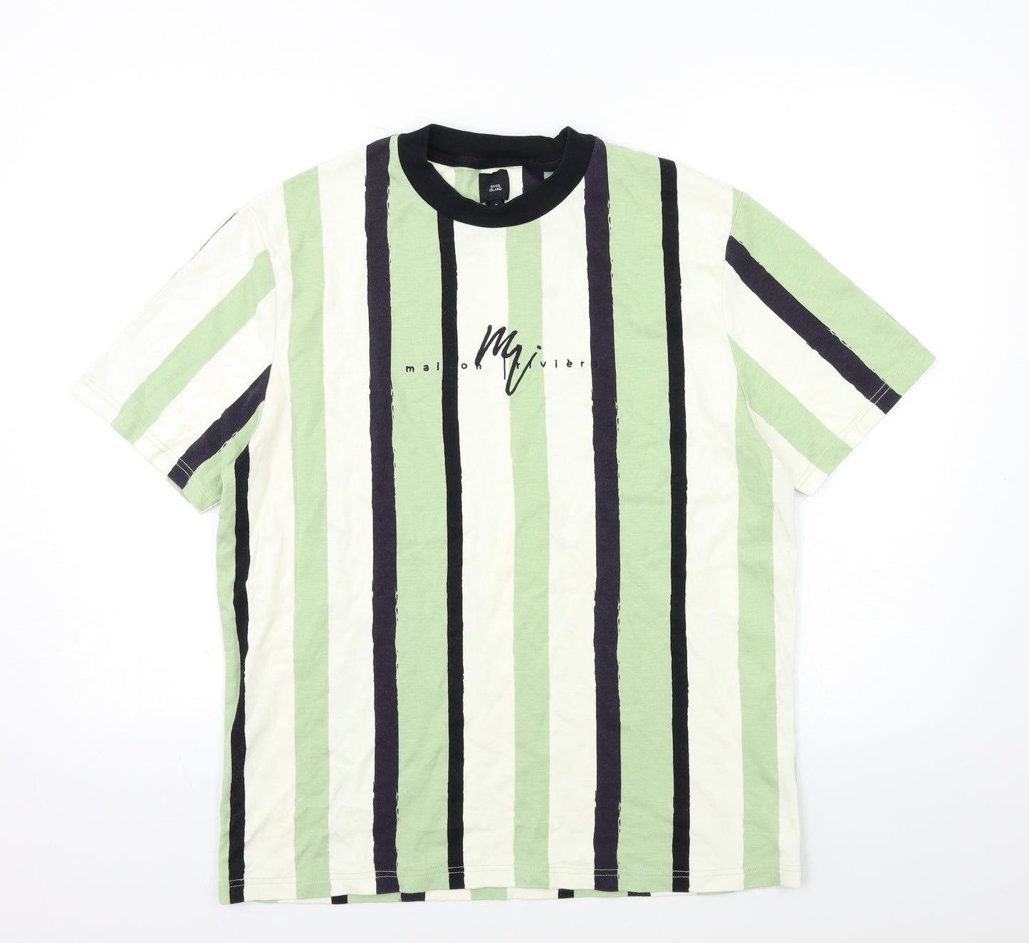 River Island Mens Grey Striped   T-Shirt Size L