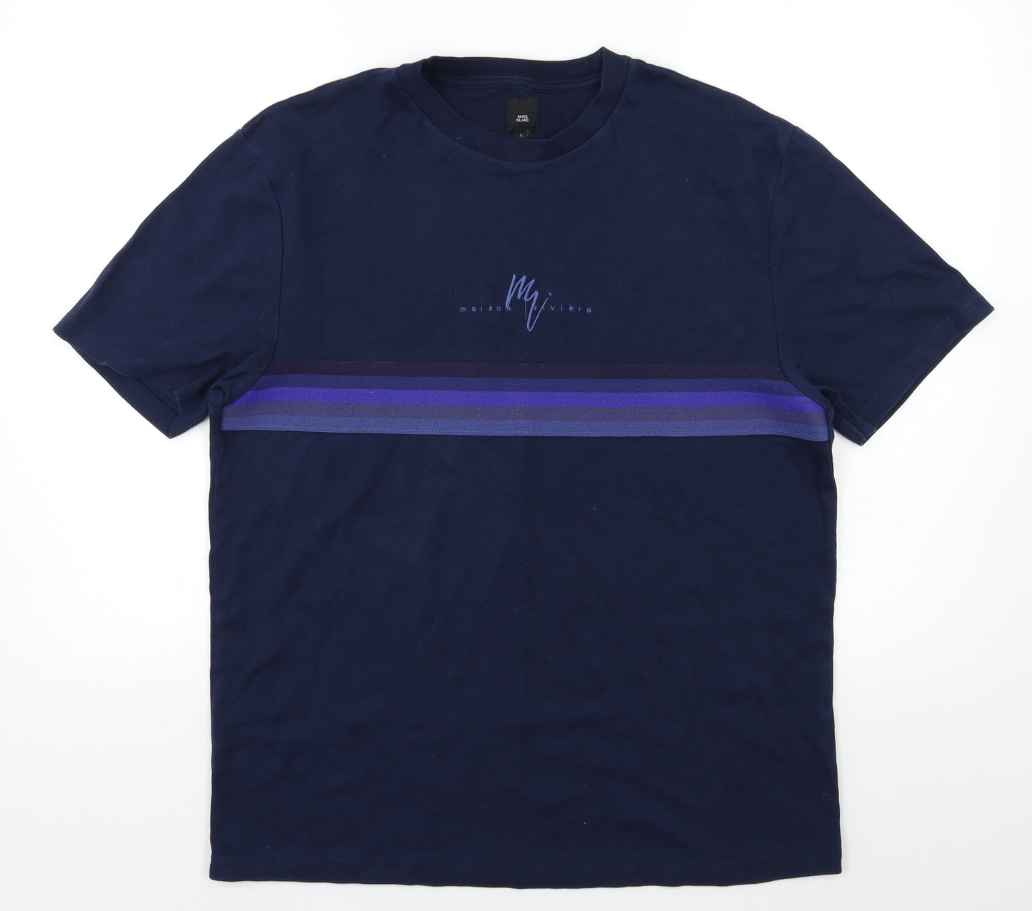 River Island Mens Blue Striped   T-Shirt Size L