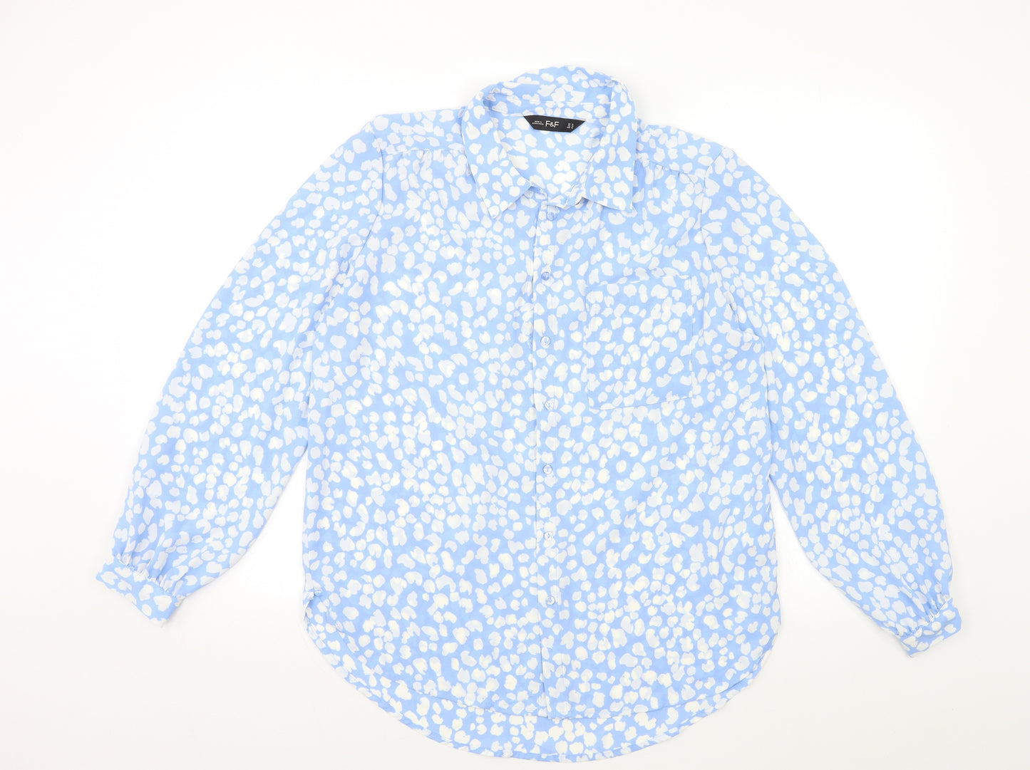 F&F Womens Blue Animal Print  Basic Button-Up Size 14