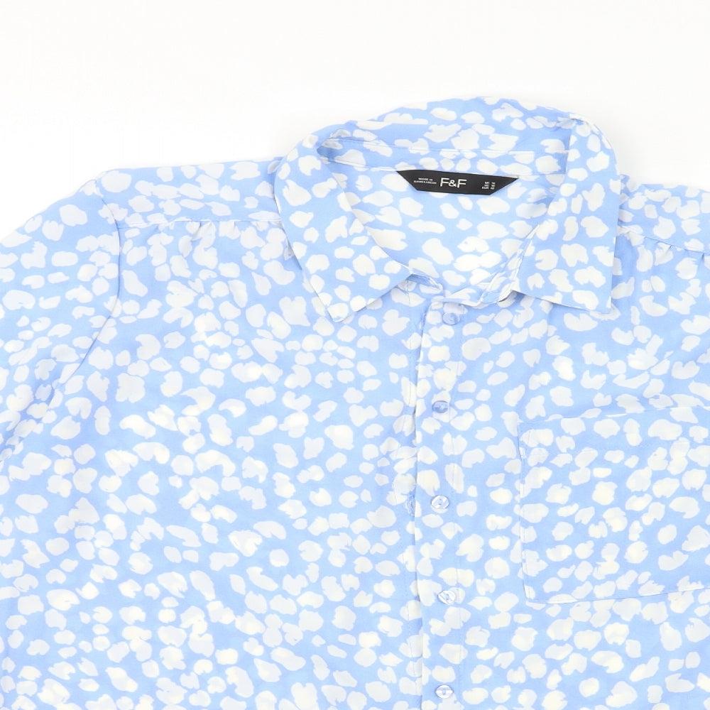 F&F Womens Blue Animal Print  Basic Button-Up Size 14