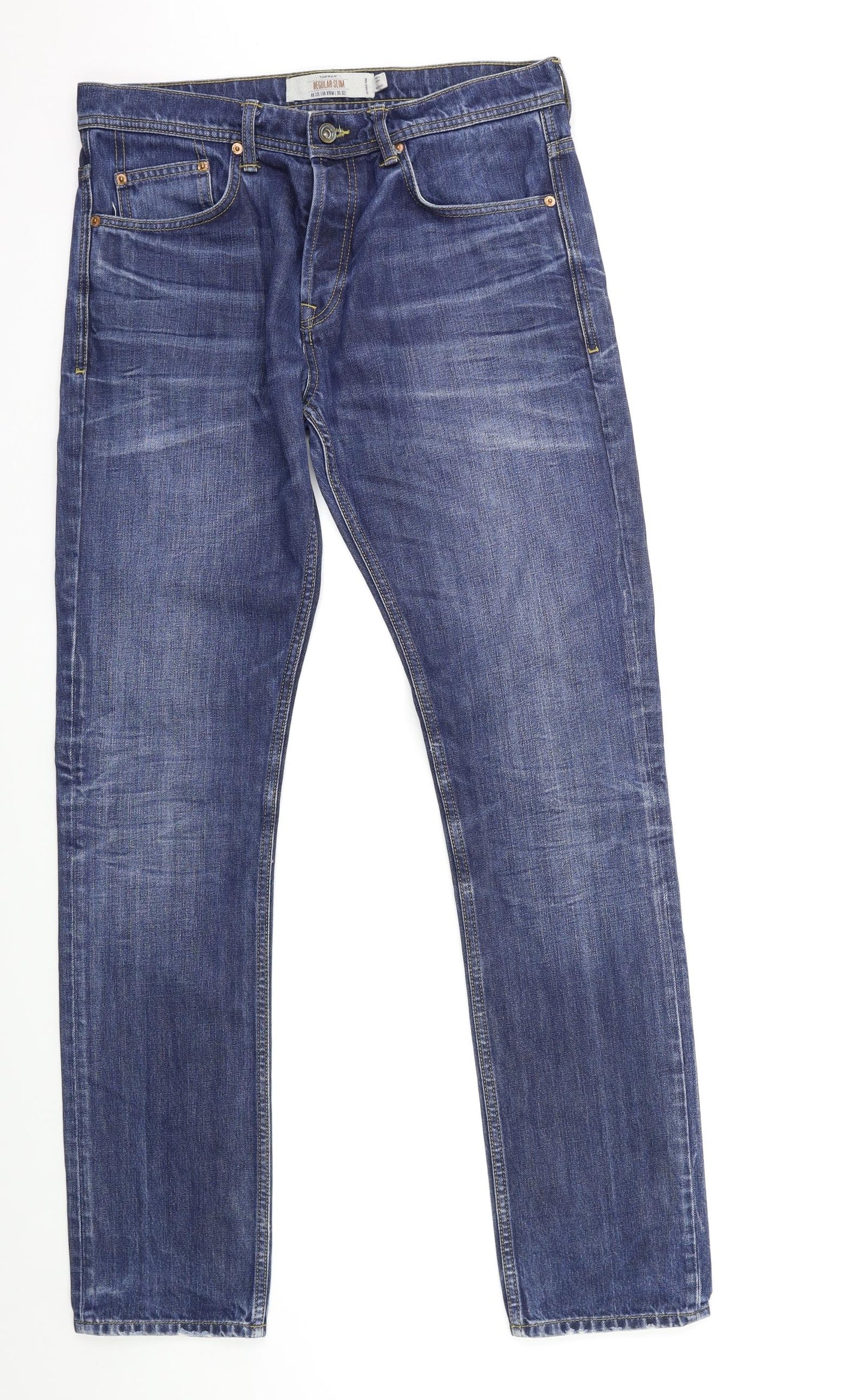 Topman Mens Blue  Denim Straight Jeans Size 32 in L32 in