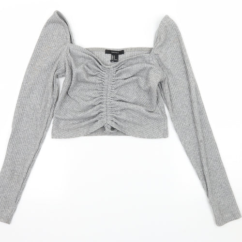 FOREVER 21 Womens Grey  Jersey Basic T-Shirt Size M  - Ruched