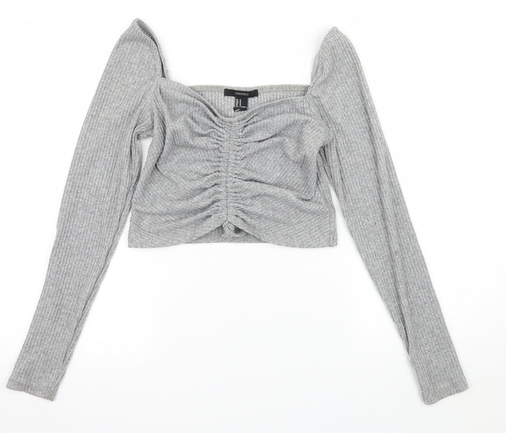 FOREVER 21 Womens Grey Jersey Basic T-Shirt Size M - Ruched