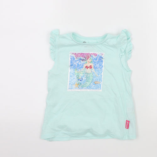 Emoji Girls Blue  Jersey Basic T-Shirt Size 5-6 Years  - Mermaid Emoji
