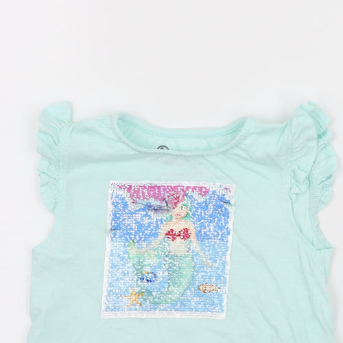 Emoji Girls Blue  Jersey Basic T-Shirt Size 5-6 Years  - Mermaid Emoji