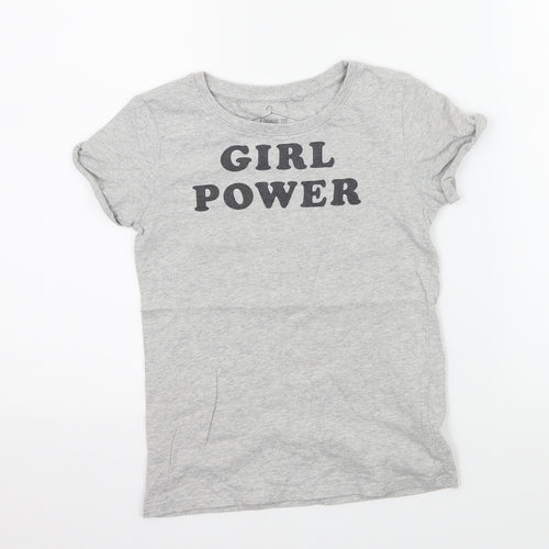 NEXT Girls Grey Geometric Jersey Basic T-Shirt Size 8 Years  - Girl Power