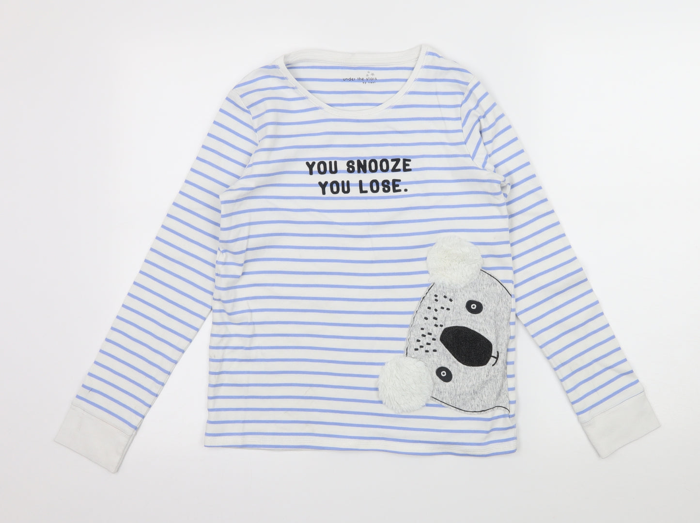 NEXT Girls White Striped Jersey Top Pyjama Set Size 15 Years  - Snooze slogan