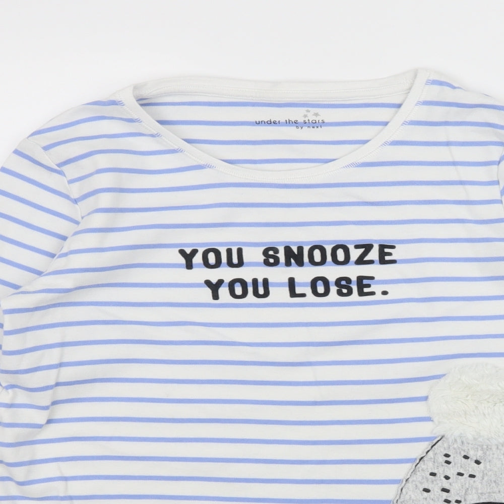 NEXT Girls White Striped Jersey Top Pyjama Set Size 15 Years  - Snooze slogan