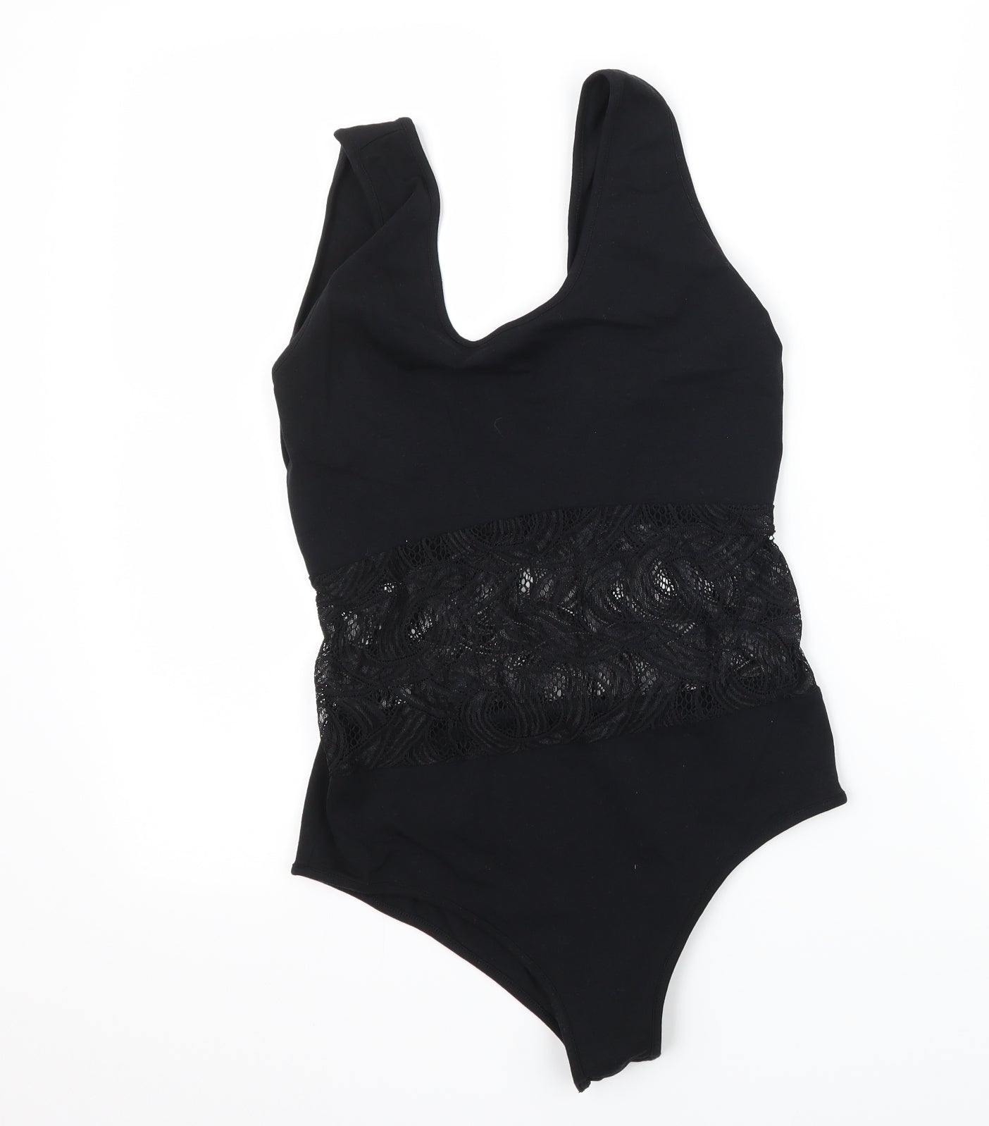 NEXT Womens Black  Jersey Bodysuit One-Piece Size 12  - Lace panel