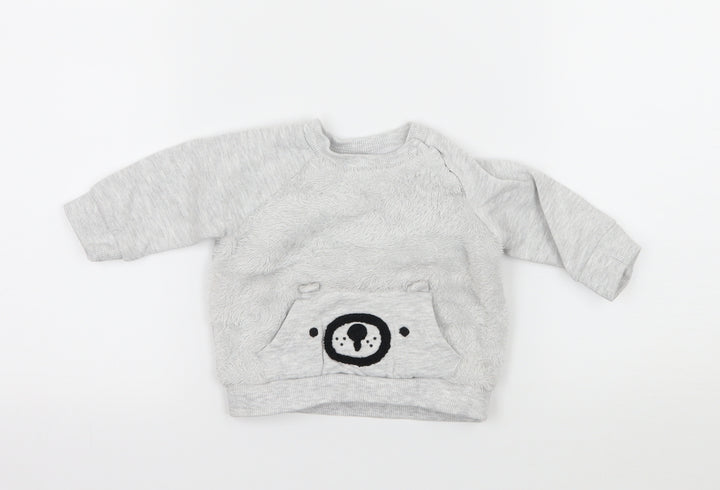 F&F Baby Grey  Jersey Pullover Jumper Size 0-3 Months  - Bear
