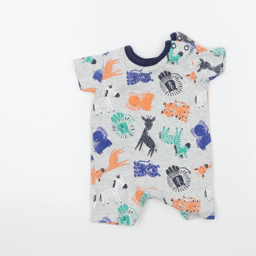 George Boys Grey Geometric Jersey Babygrow One-Piece Size Newborn  - Zoo Animals