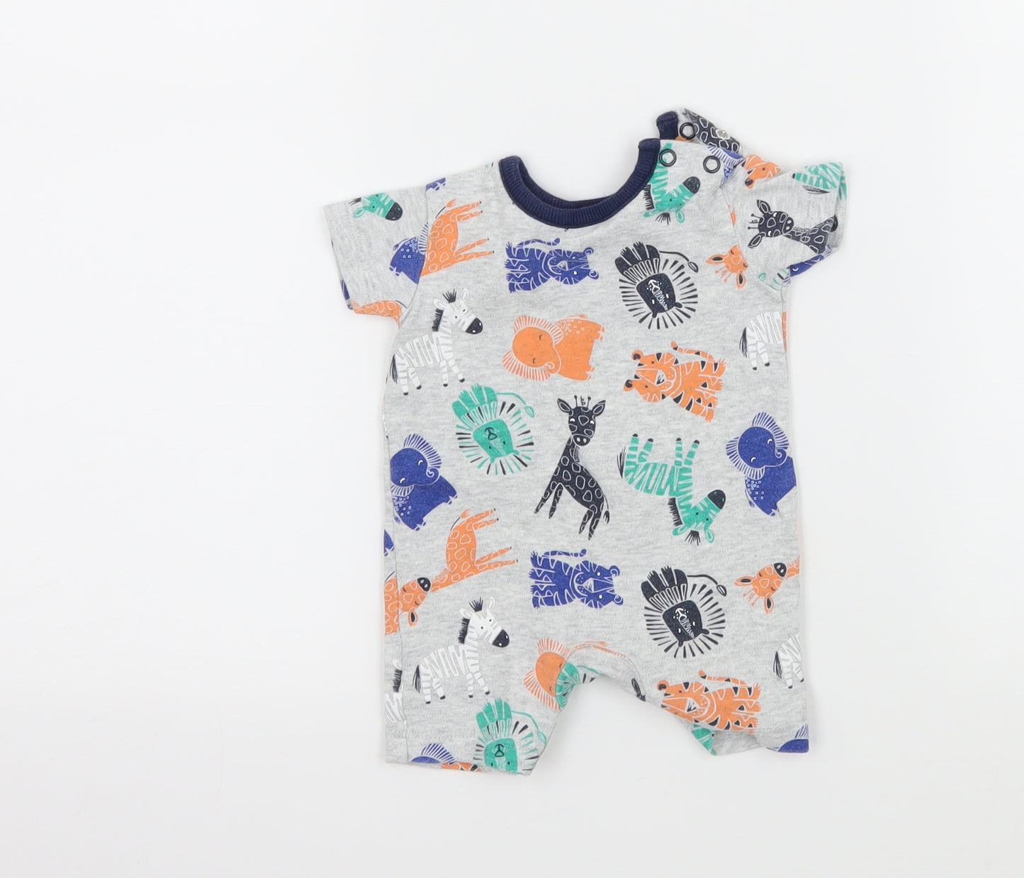 George Boys Grey Geometric Jersey Babygrow One-Piece Size Newborn  - Zoo Animals
