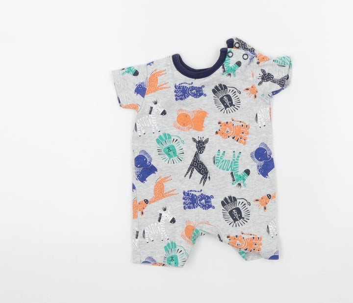 George Boys Grey Geometric Jersey Babygrow One-Piece Size Newborn - Zoo Animals