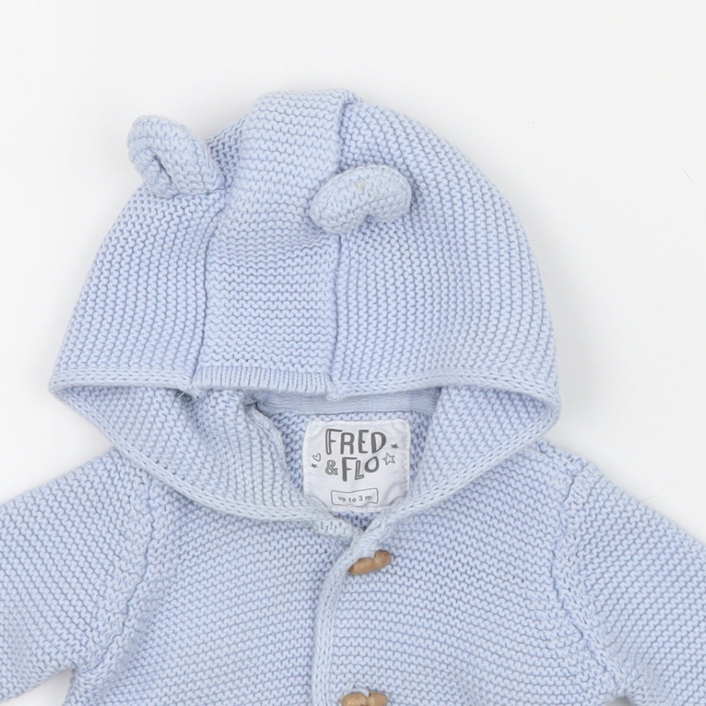 F&F Boys Blue  Knit Cardigan Jumper Size 0-3 Months