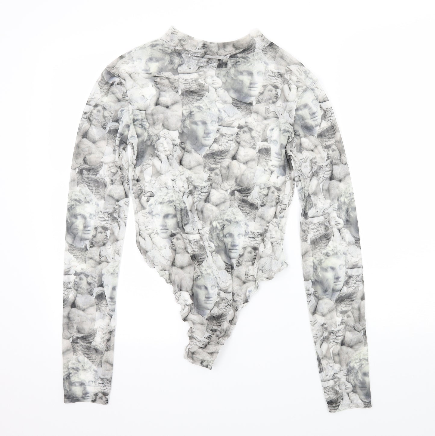 Missguided Womens Grey Geometric Mesh Bodysuit One-Piece Size 10  - Statue print