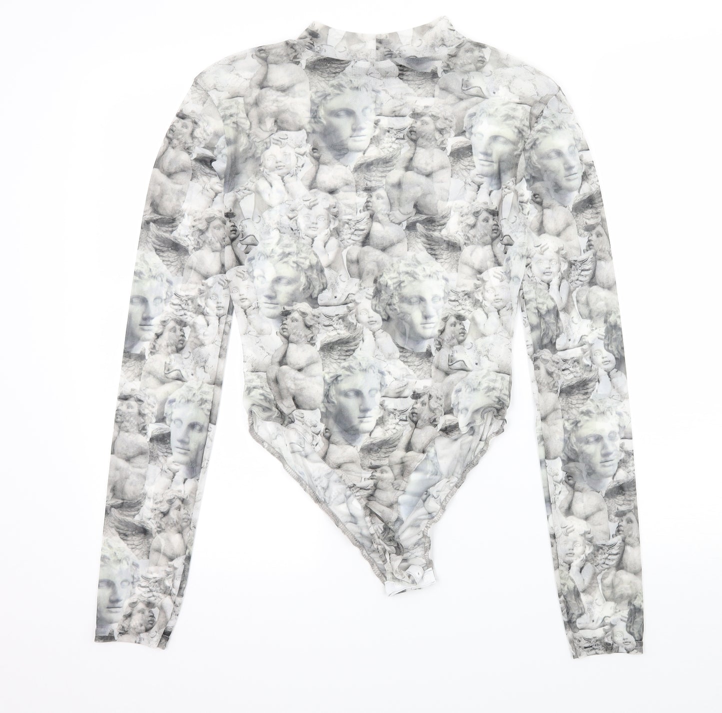 Missguided Womens Grey Geometric Mesh Bodysuit One-Piece Size 10  - Statue print