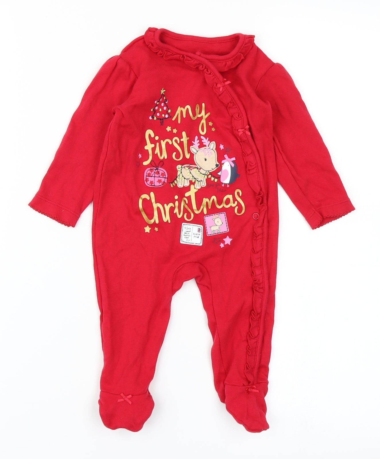 George Girls Red   Babygrow One-Piece Size 3-6 Months  - My First Christmas