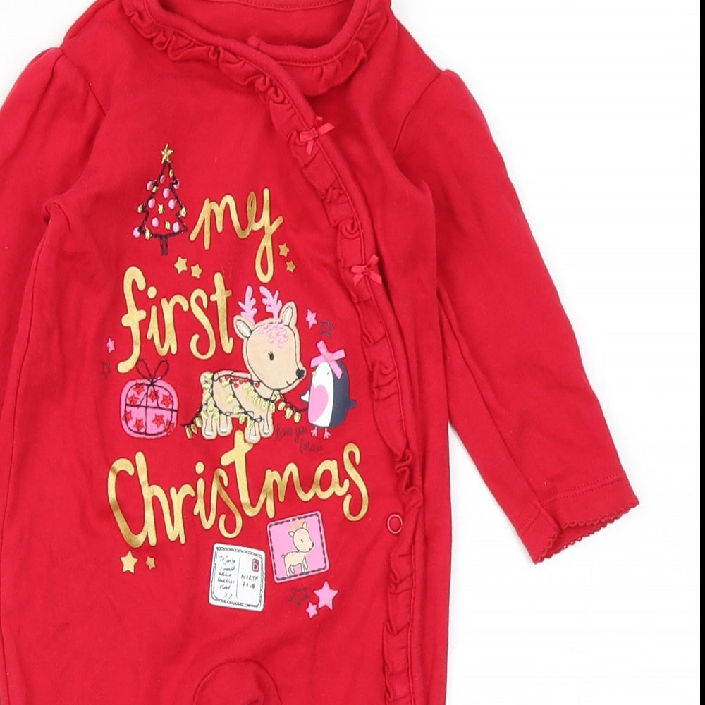 George Girls Red   Babygrow One-Piece Size 3-6 Months  - My First Christmas