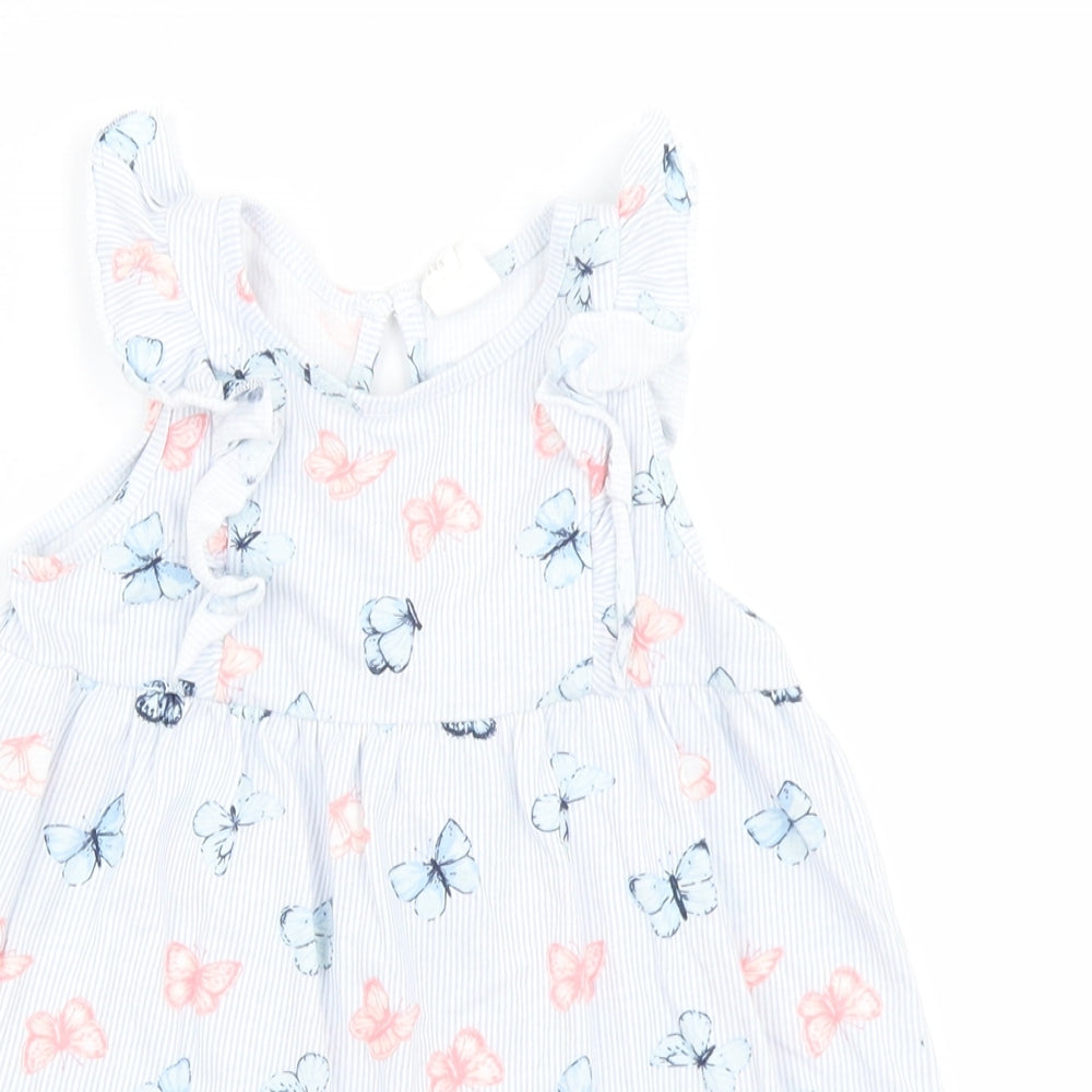 H&M Girls Blue Striped  Fit & Flare  Size 12-18 Months