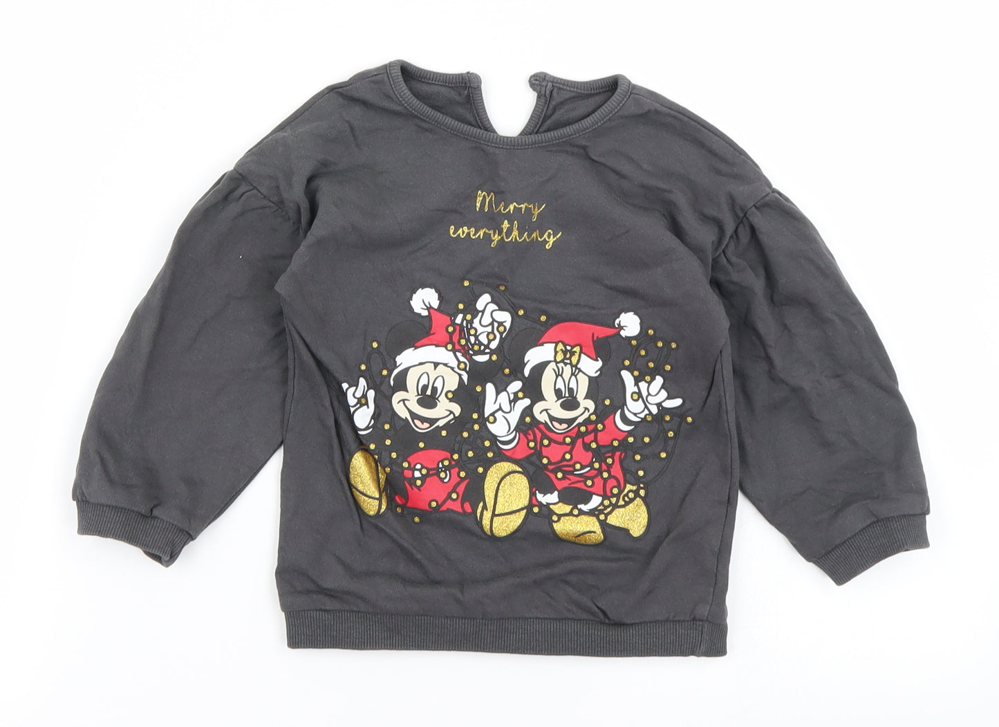 George Girls Grey   Basic T-Shirt Size 12-18 Months  - Disney Mickey Mouse Christmas