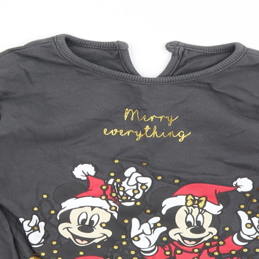 George Girls Grey   Basic T-Shirt Size 12-18 Months  - Disney Mickey Mouse Christmas