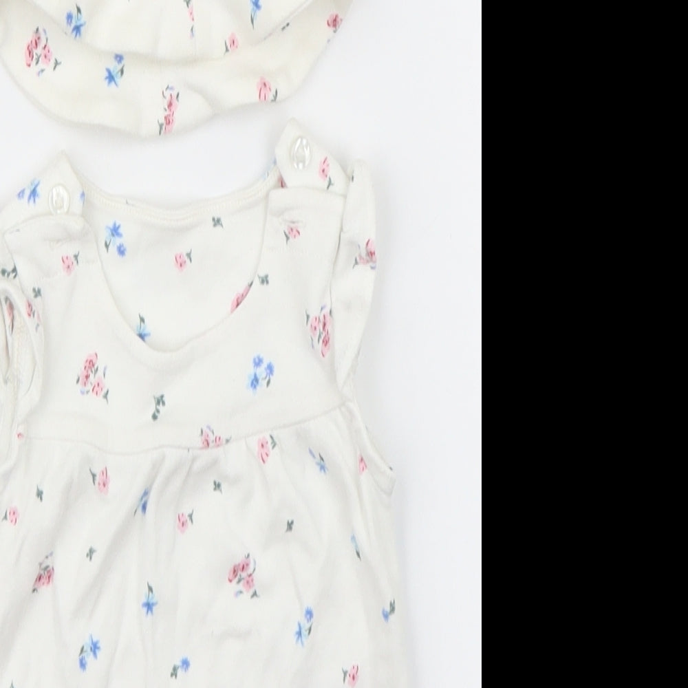 M&S Girls White Floral  Romper One-Piece Size 0-3 Months  - With hat