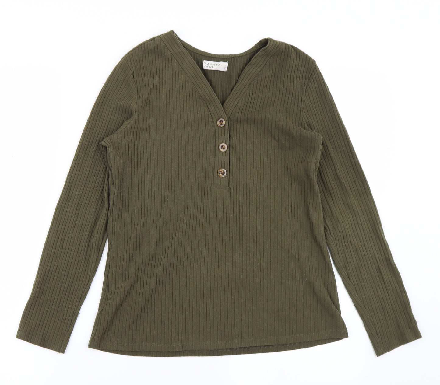 Papaya Womens Green   Basic T-Shirt Size 12  - Ribbed