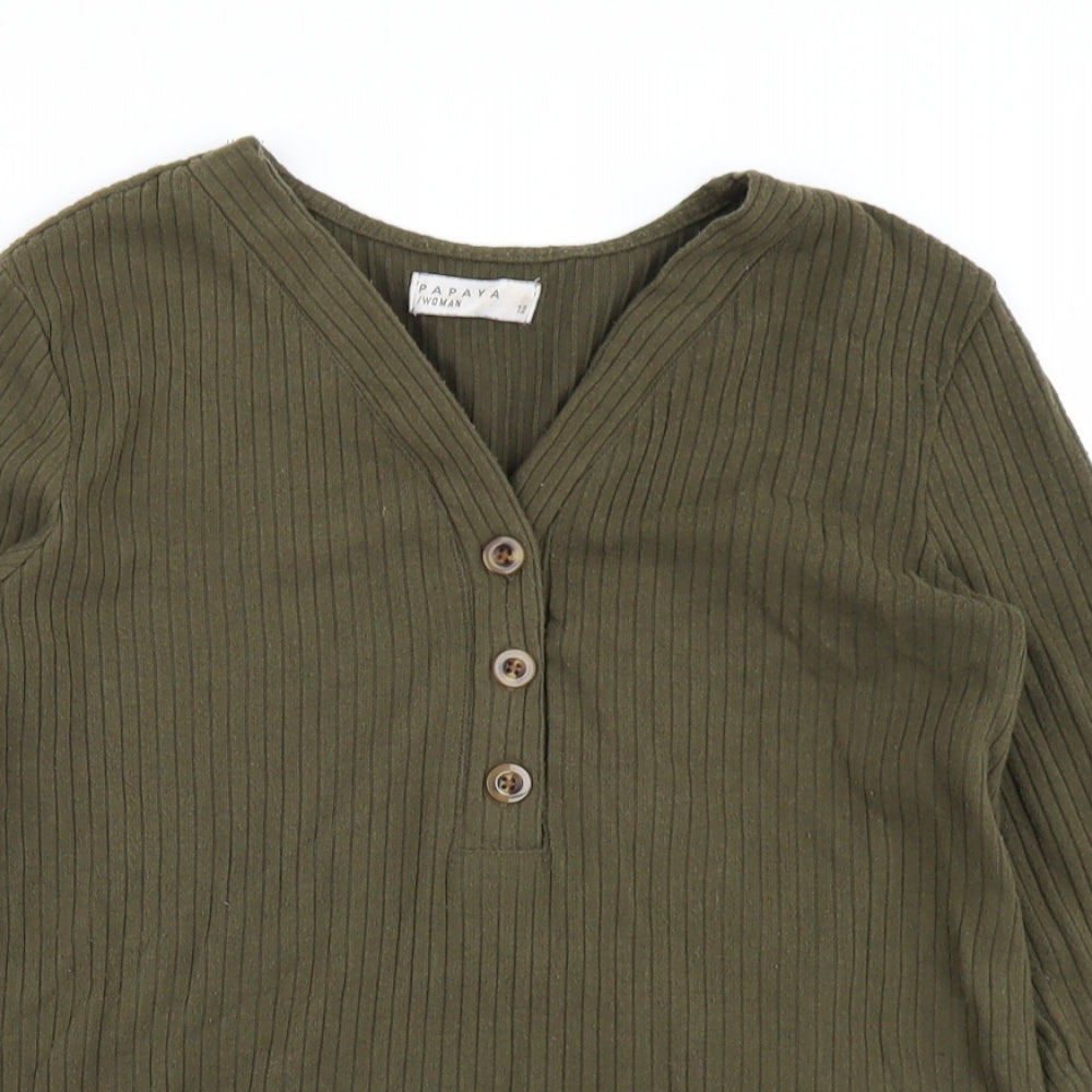 Papaya Womens Green   Basic T-Shirt Size 12  - Ribbed