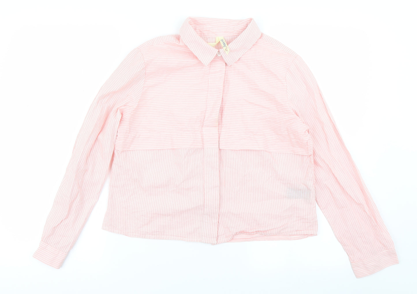 girl krazy Womens Pink Striped  Cropped Button-Up Size S