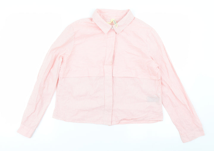 girl krazy Womens Pink Striped  Cropped Button-Up Size S