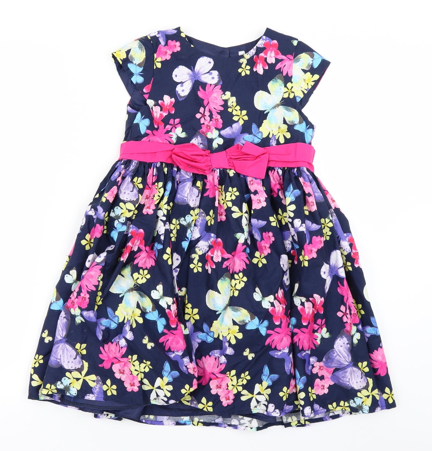 M&S Girls Blue Floral  Fit & Flare  Size 6-7 Years