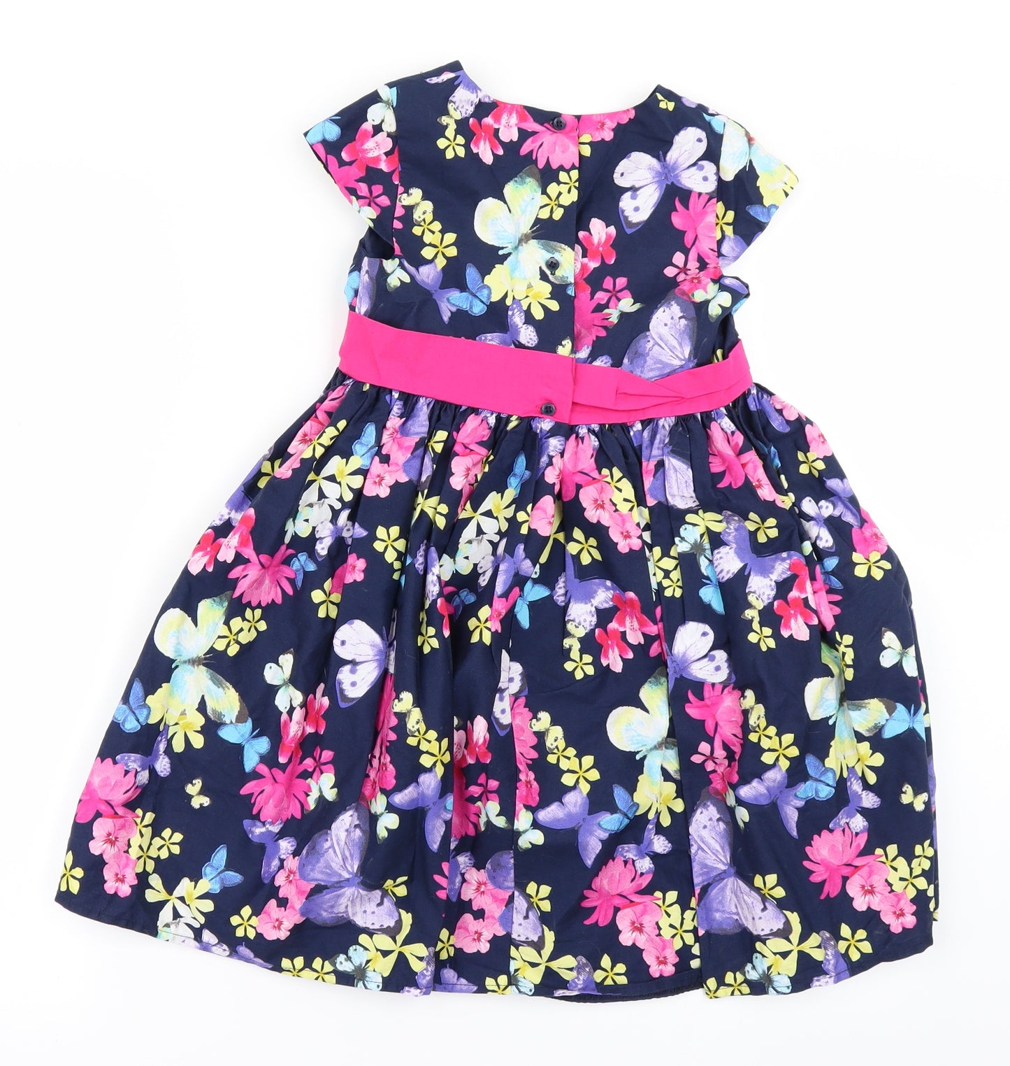 M&S Girls Blue Floral  Fit & Flare  Size 6-7 Years