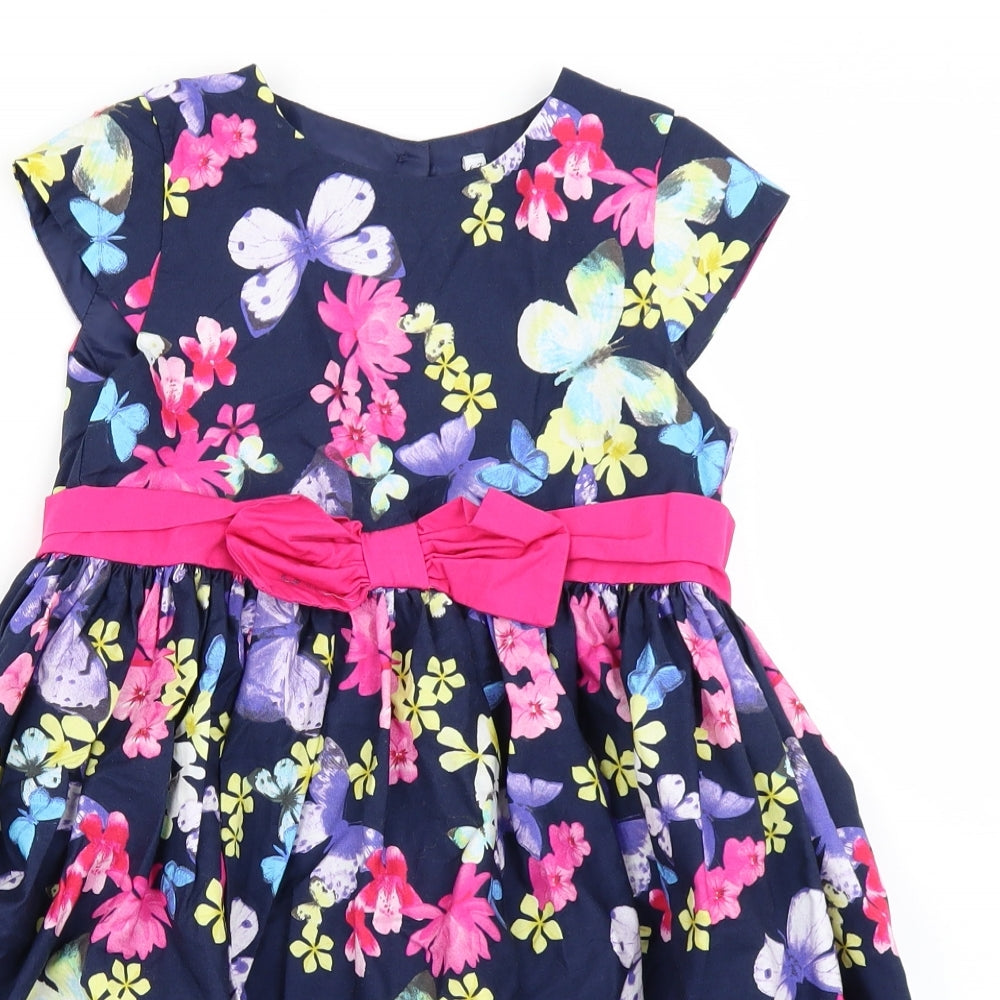 M&S Girls Blue Floral  Fit & Flare  Size 6-7 Years