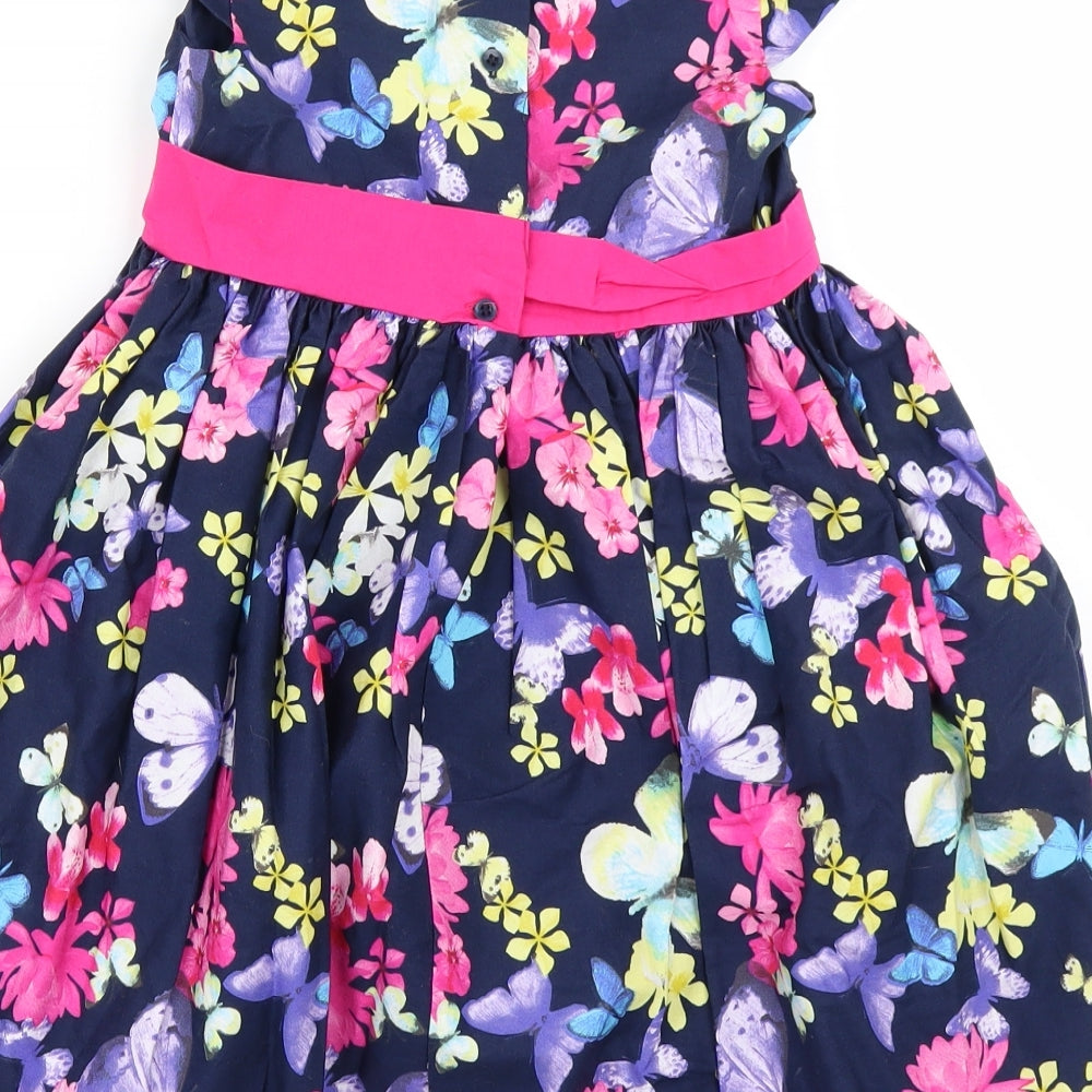 M&S Girls Blue Floral  Fit & Flare  Size 6-7 Years