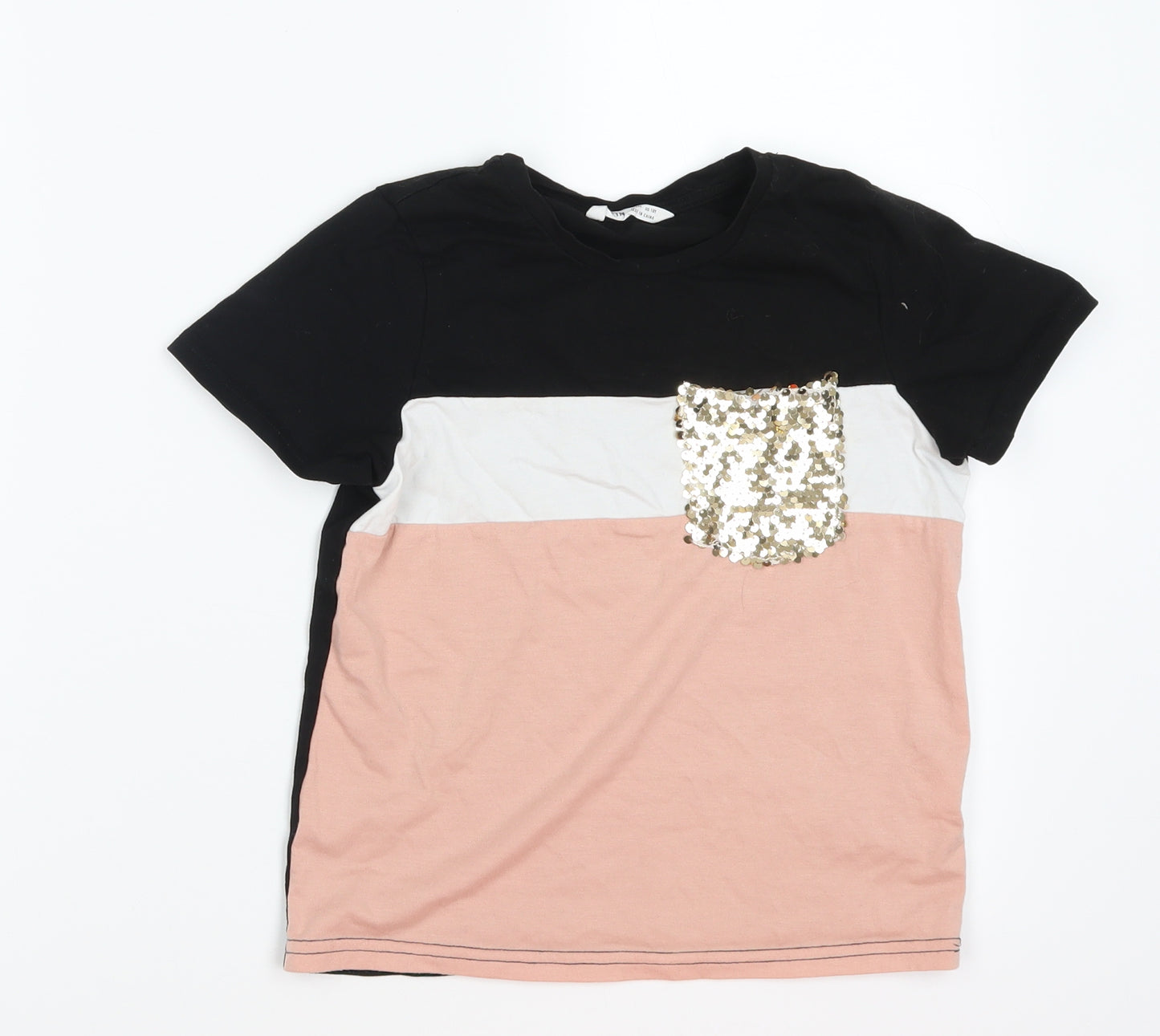 SheIn Girls Black   Basic T-Shirt Size 10 Years  - SEQUIN POCKET