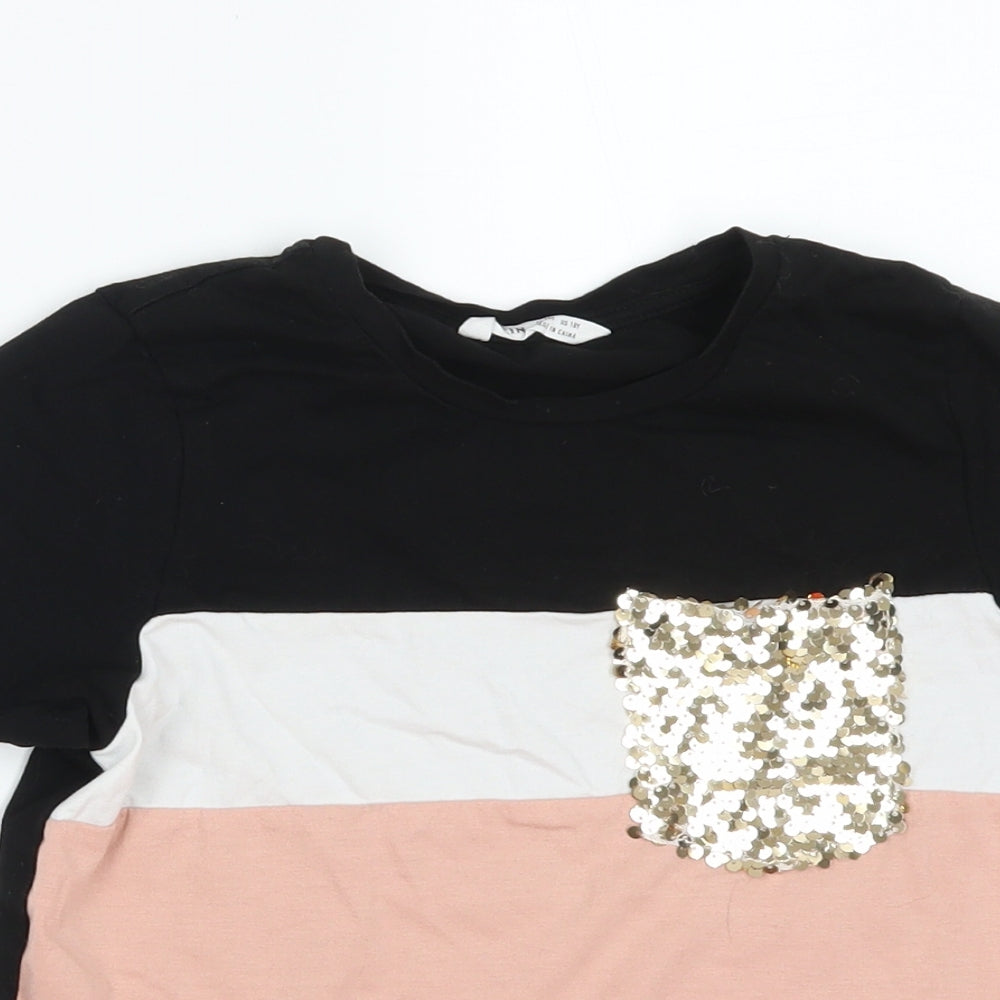 SheIn Girls Black   Basic T-Shirt Size 10 Years  - SEQUIN POCKET