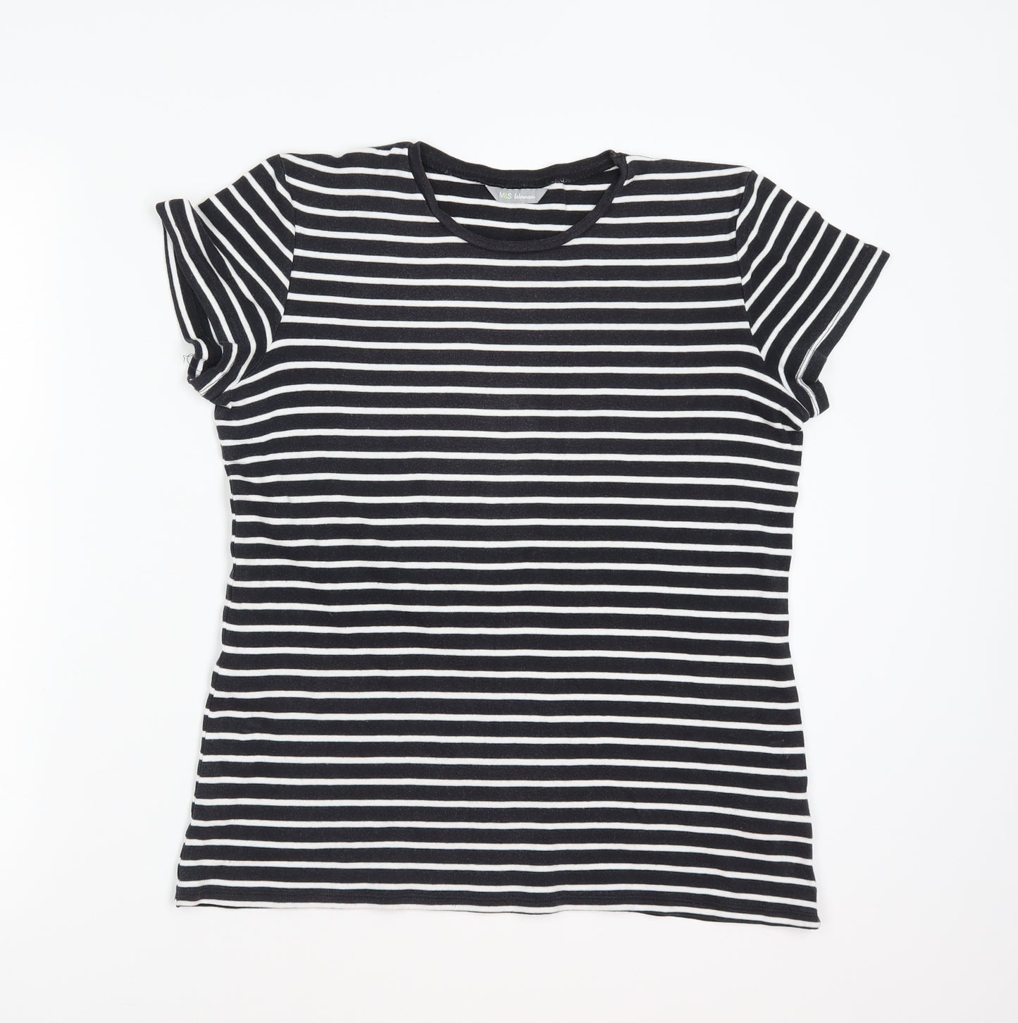 Marks and Spencer Womens Black Striped  Basic T-Shirt Size 16