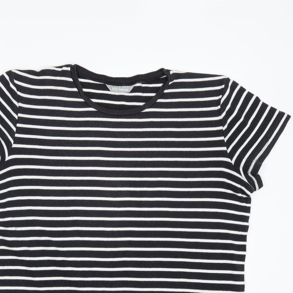 Marks and Spencer Womens Black Striped  Basic T-Shirt Size 16