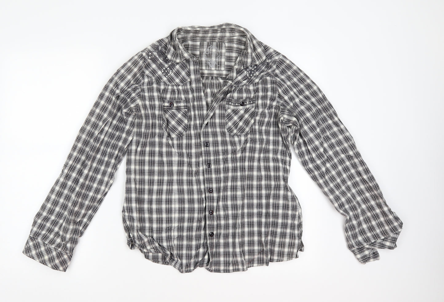 Cherokee Womens Grey Check  Basic Button-Up Size 16