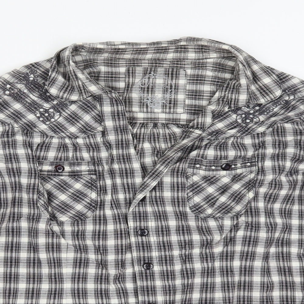 Cherokee Womens Grey Check  Basic Button-Up Size 16