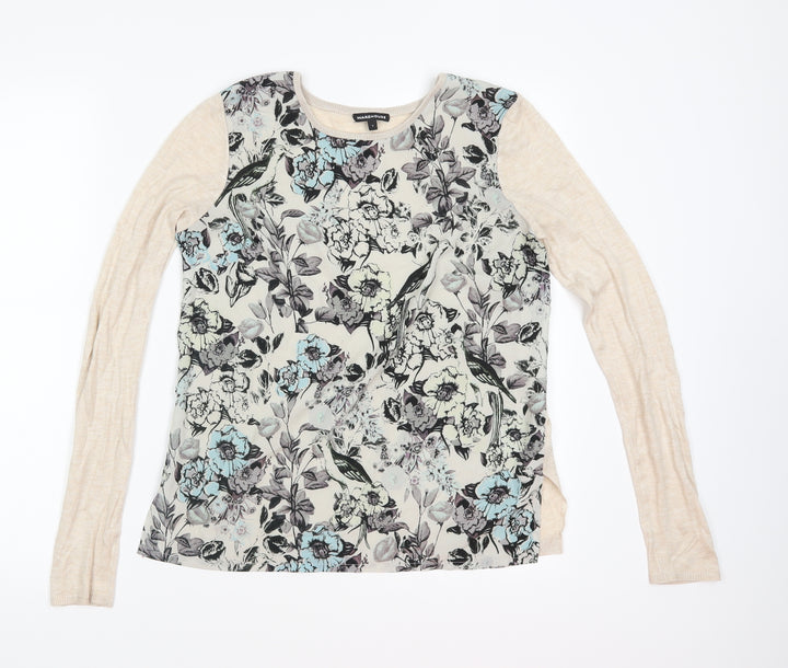 Warehouse Womens Beige Floral Pullover Jumper Size S
