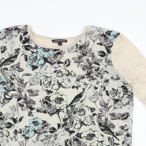 Warehouse Womens Beige Floral  Pullover Jumper Size S