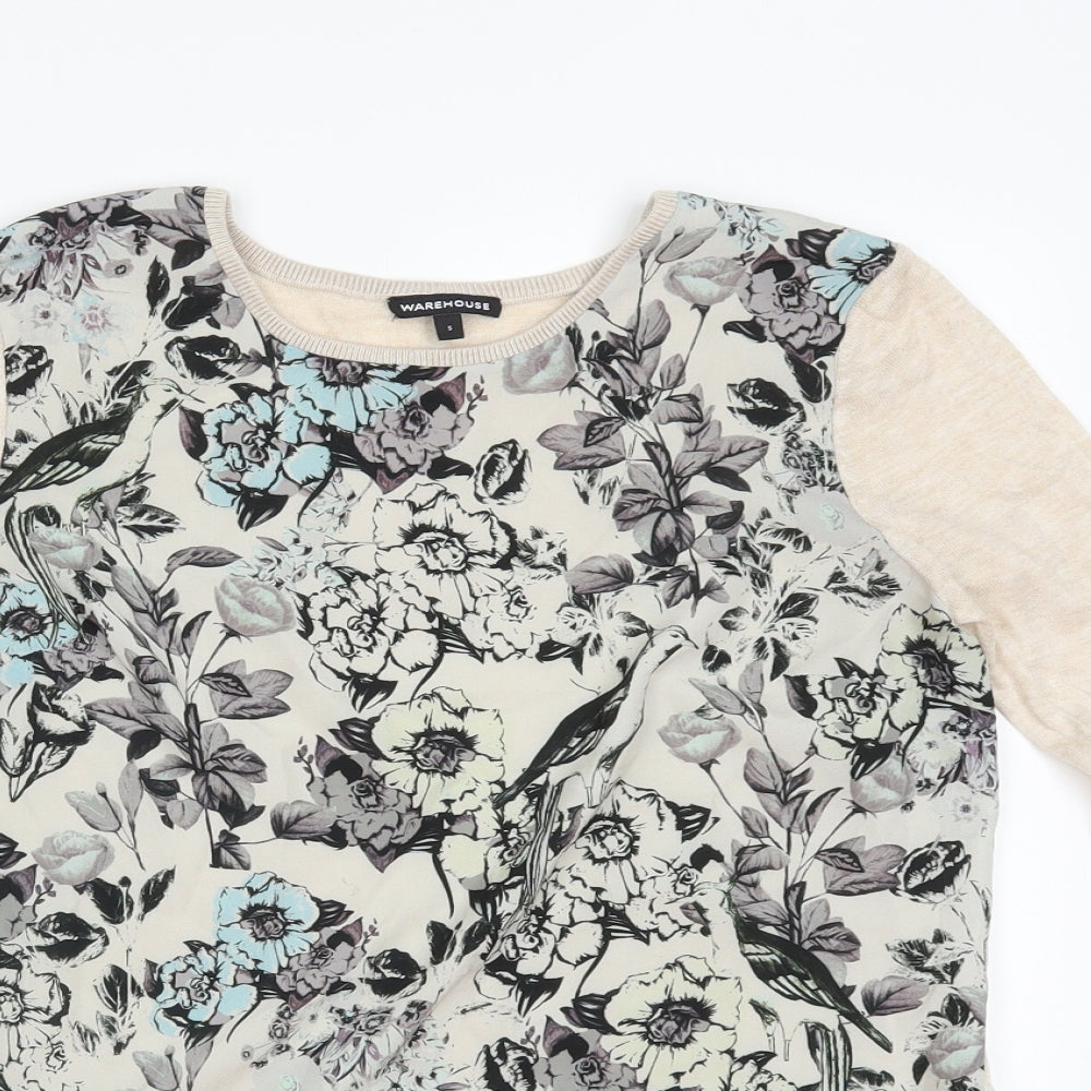 Warehouse Womens Beige Floral  Pullover Jumper Size S