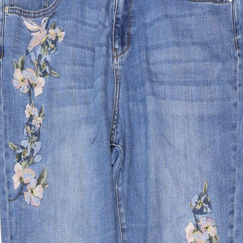 TU Womens Blue Floral Denim Straight Jeans Size 16 L28 in